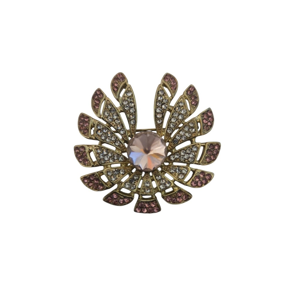 Light Pink & Clear Rhinestone Gold-Tone Brooch Wing Shape